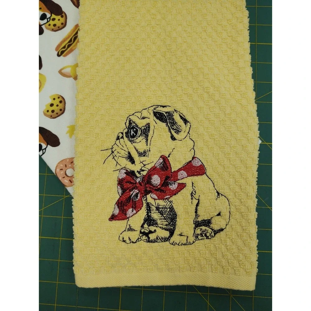 Pug Dog With A Scarf Kitchen Bath Hand Bar Towel Set of 2 Great Gift!